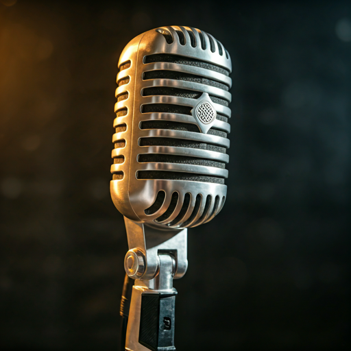 Vintage condenser microphone in vocal booth