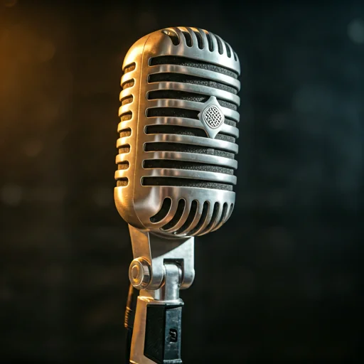 Vintage condenser microphone in vocal booth